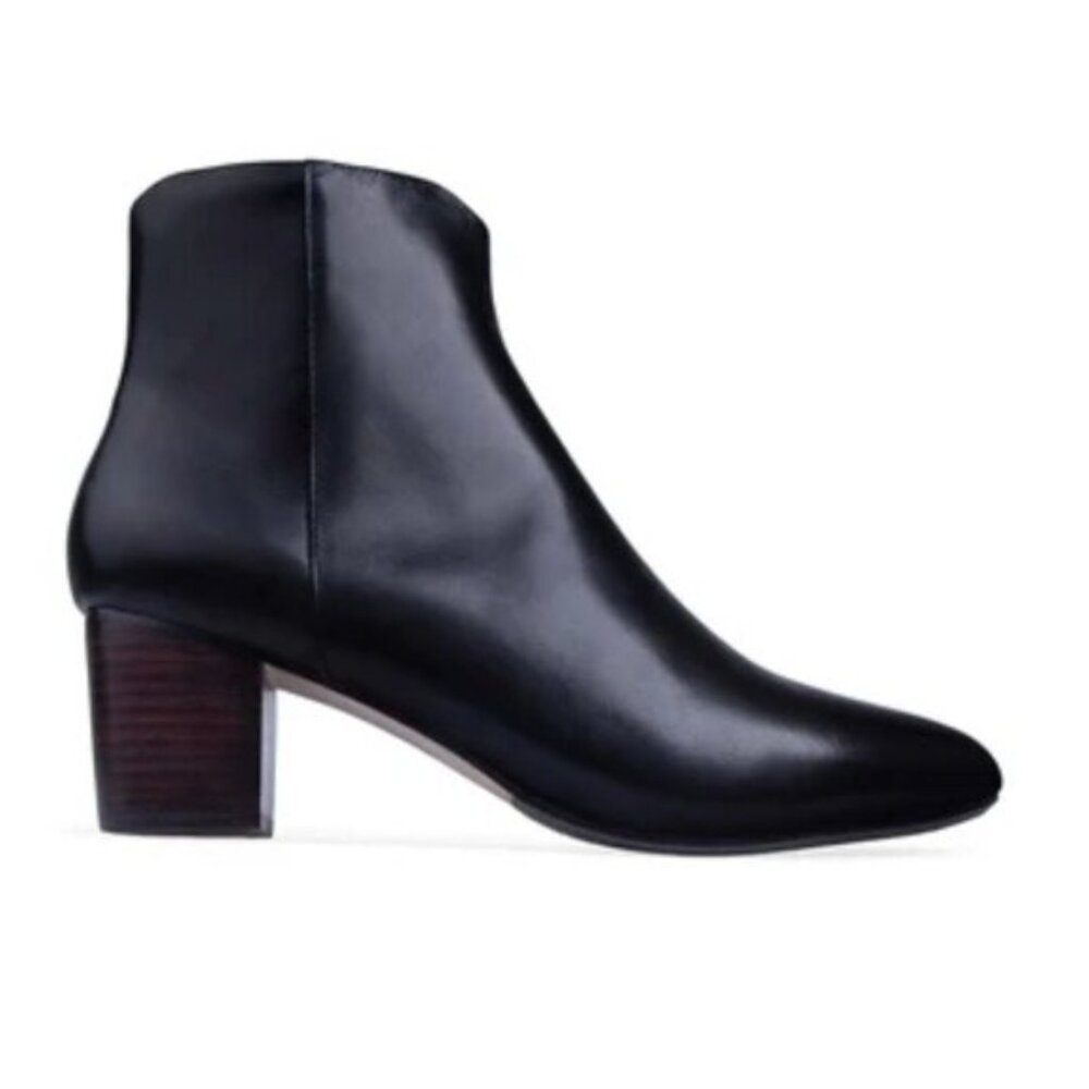 Black Leather Ankle Boot with Chocolate Heel
